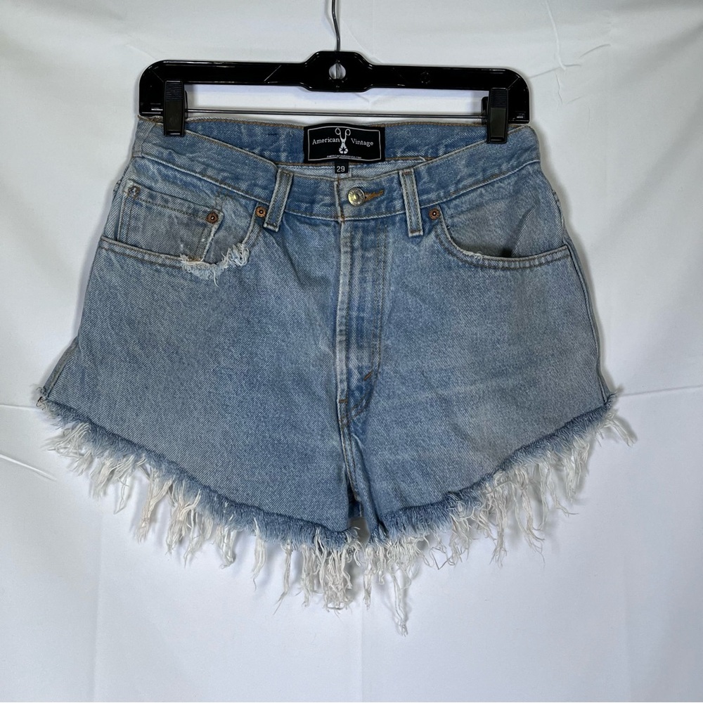 American Vintage women's size 29 hands appliqué cut off raw hem blue jean shorts